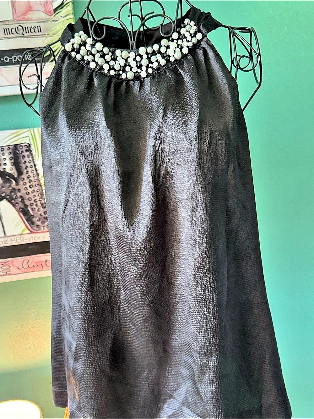 Apt. 9 Black Pearl Beaded Embellished Sleeveless Blouse Size M